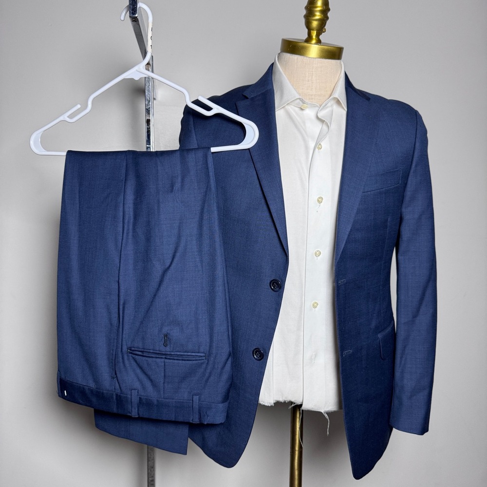Tommy Hilfiger Suit Mens 36S 30W Blue Solid Wool Two Button Side Vent Notch